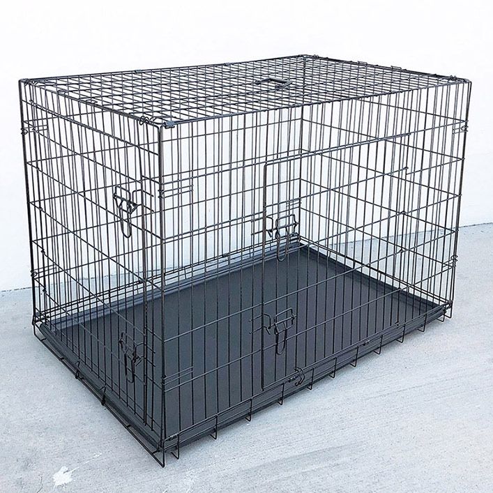 (NEW) $65 Folding 48” Dog Cage 2-Door Pet Crate Kennel w/ Tray 48”x29”x32” 