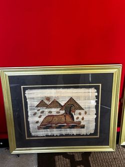 Framed Papyrus, Hand Painted, Egyptian Art Sphinx, Pyramids