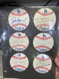 Dodger Stickers Signed By Famous Players And Staff 