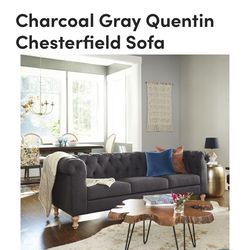 Charcoal Gray - Blue Sofa | Mid-Century Tufted Upholstered Couch