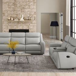 Top Grain Leather Recliner Sofa And Loveseat With Console Brand New 