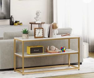 2-Tier Console Table Gold Frame faux Marble Top