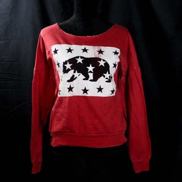 Cute California Distressed Grizzly Bear Pullover Sweatshirt Long Sleeve Top
