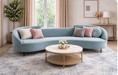 Beautiful Designer Light Blue Curved Velvet Sofa
