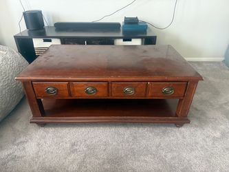 Wood Coffee Table with Drawers and Shelf