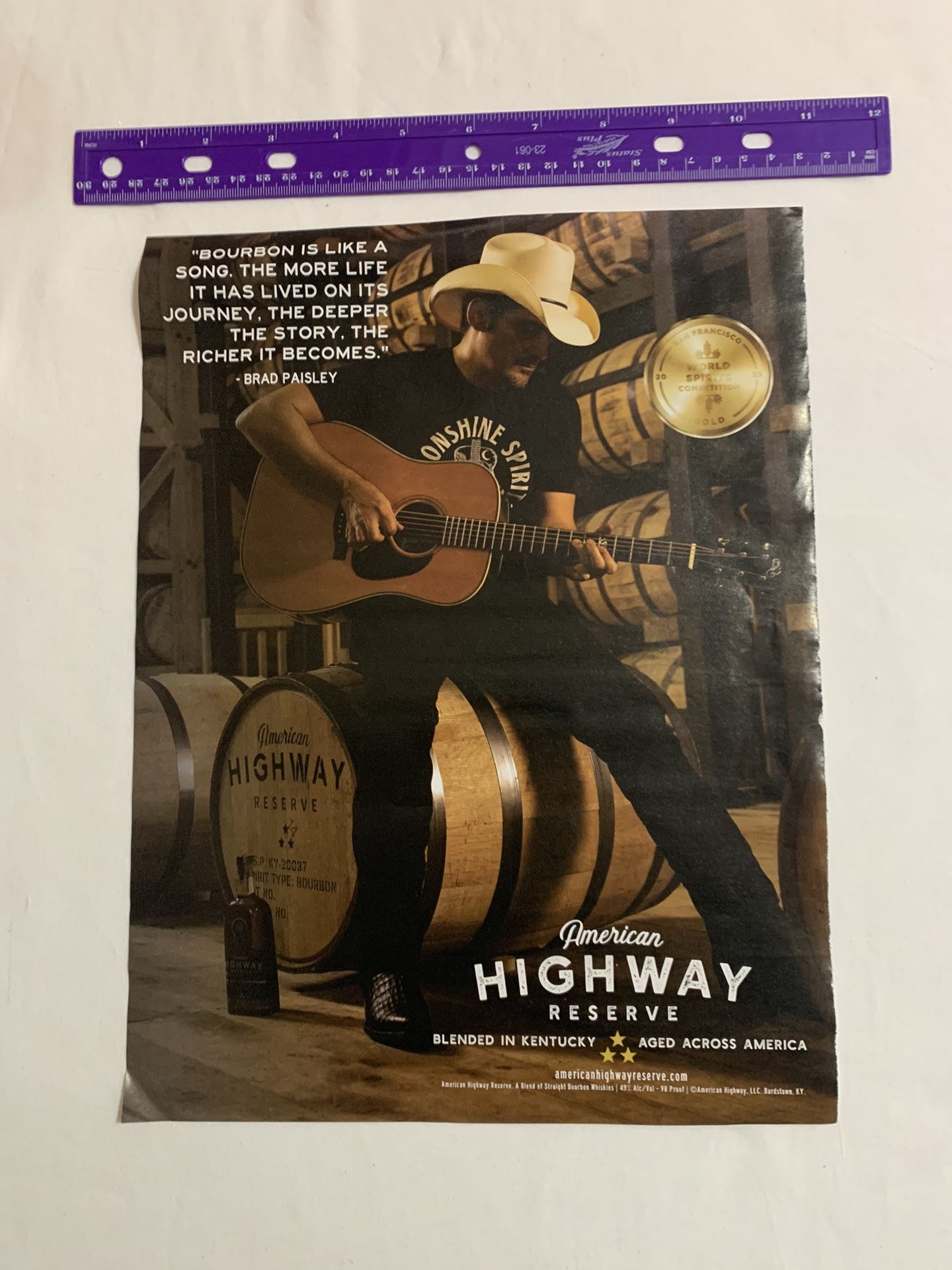 Brad Paisley “Playing Guitar”American Highway Reserve Magazine Ad