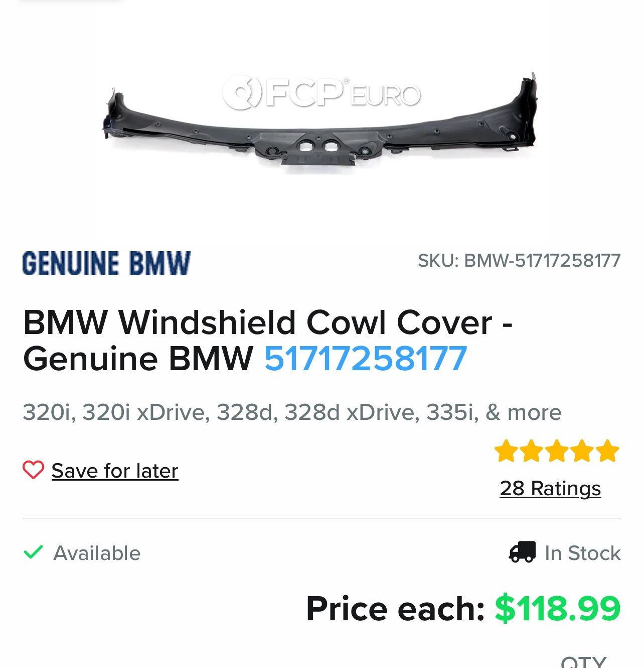 BMW Windshield Cowl