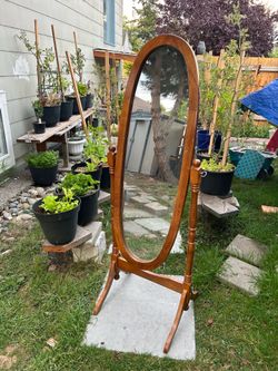 Vintage Wooden Freestanding Full-Length Mirror