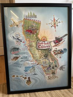Framed Surf Spots Of CA Artwork