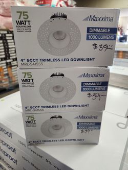 Maxxima
4 in. Trimless Slim Round Recessed Anti-Glare LED Downlight, White, Canless IC Rated, 1000 Lumens, 5 CCT 2700K-5000K
