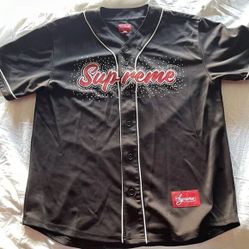 Supreme Rhinestone Black Red Baseball Button Jersey Men’s Size Medium