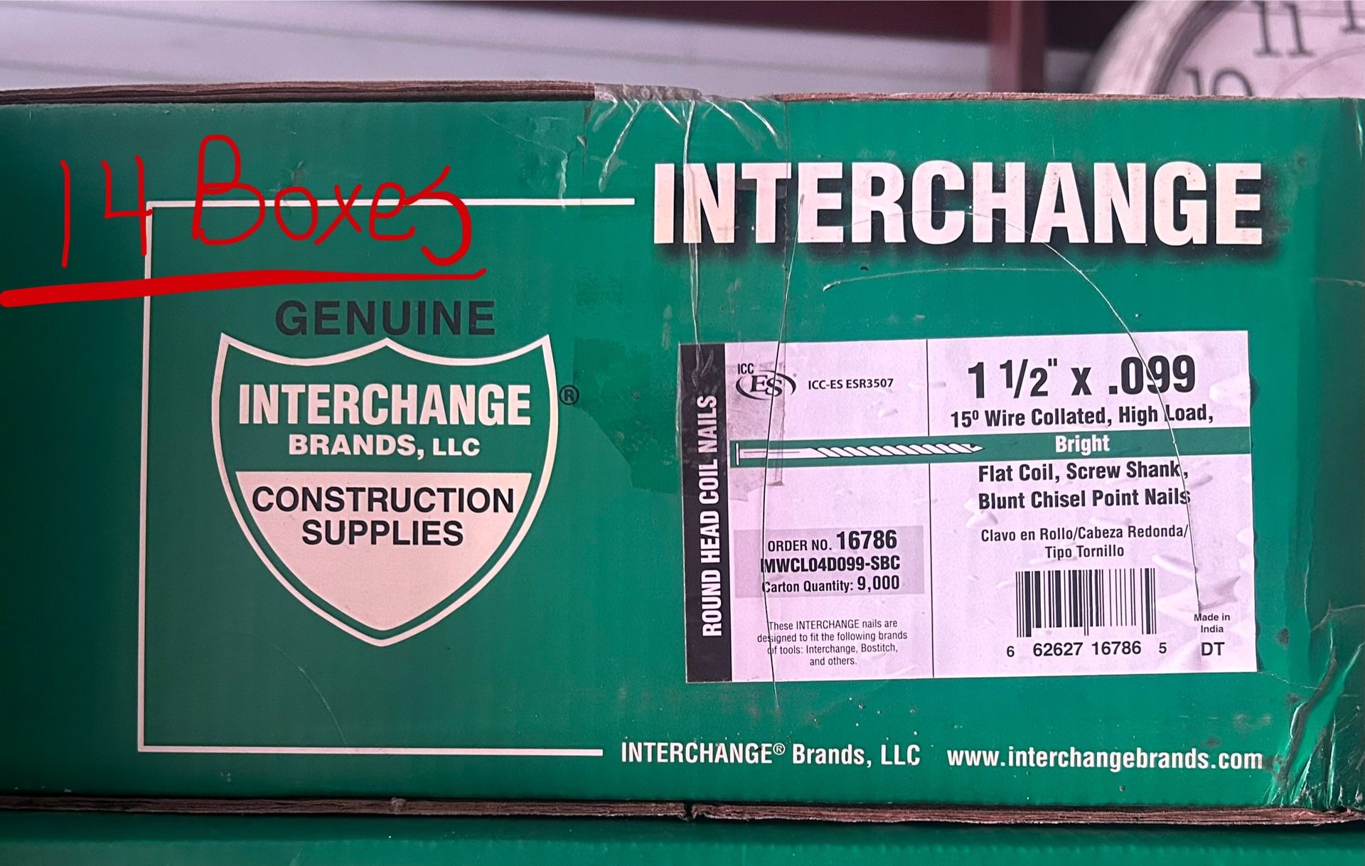 Nails!!!! Interchange 9,000 count 1 1/2 X 0.099 Flat Coil Round Head Screw