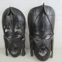 Hand Carved Wooden African Tribal Masks Folk Art Hanging Wall Decor
