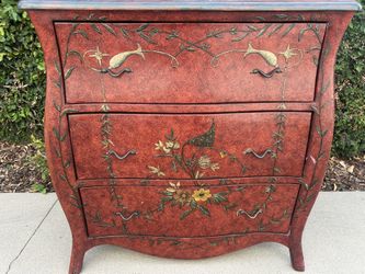 Vintage Hand-Painted Red 3-Drawer Bombé Chest/Dresser