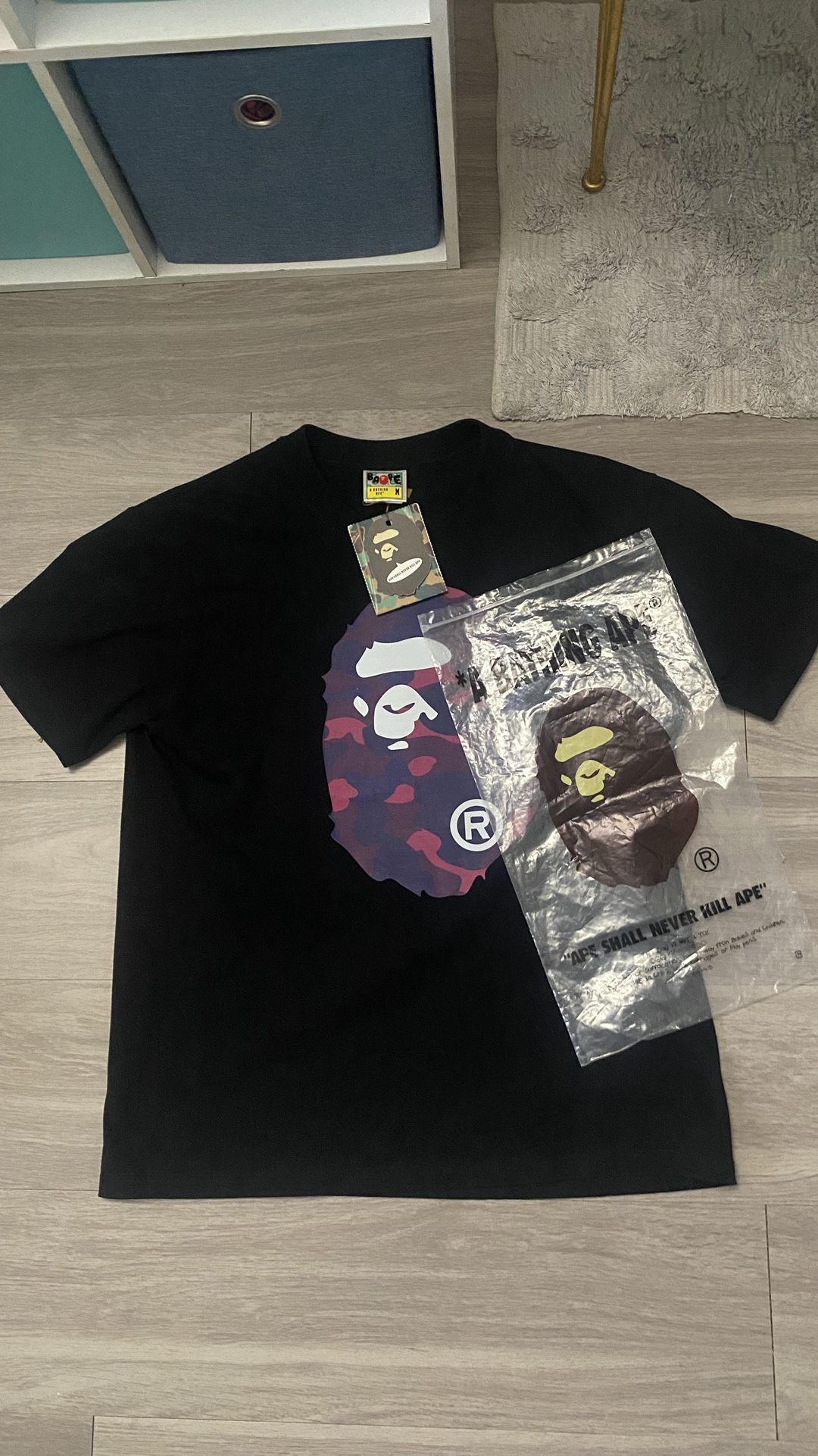 Bape A Bathing Ape Camo Ape Head Tee – Black/Purple Graphic (Size M)