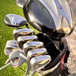 WARRIORS CUSTOM GOLF RIGHT-HANDED MEN’S 13 CLUB GOLF SET W/ STRATA BY CALLAWAY GOLF STAND BAG 