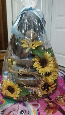3 tier sunflower teddy bear diaper cake