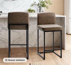 Brown Faux Leather Bar Stools – Set of 6