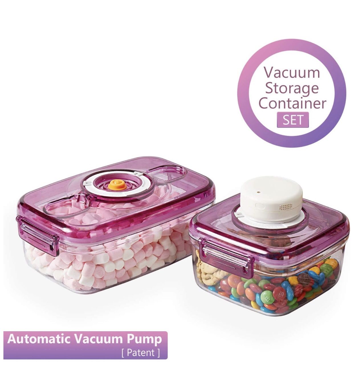 Vacuum Food Storage Containers with Lids and Automatic Pump, BPA Free Storage Containers Great for Keeping Produce or Fruit Freshness, Royal Purple &