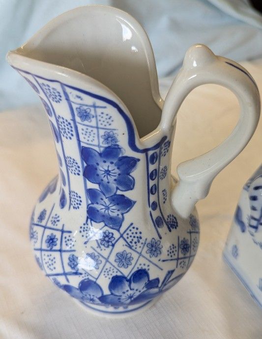 Blue White Flower Pitcher Delft Style