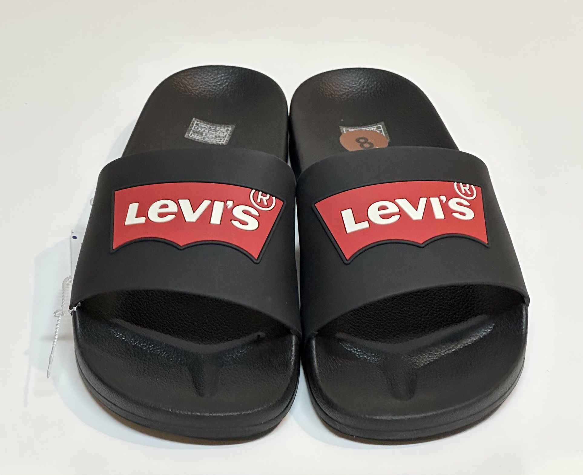 Levi’s Men’s June Batwings Logo Slides/Sandals/FlipFlops | Black/Red | Size 8