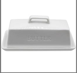 Ceramic Butter Dish With Lid For Countertop, Covered Butter Holder With Lid, White Butter Container, Butter Tray With Handle