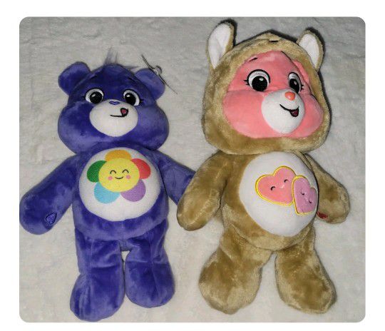 2 Care Bear Plushies 12-13" 2021- Harmony Bear And Love A Lot Bear Squirrel Suit