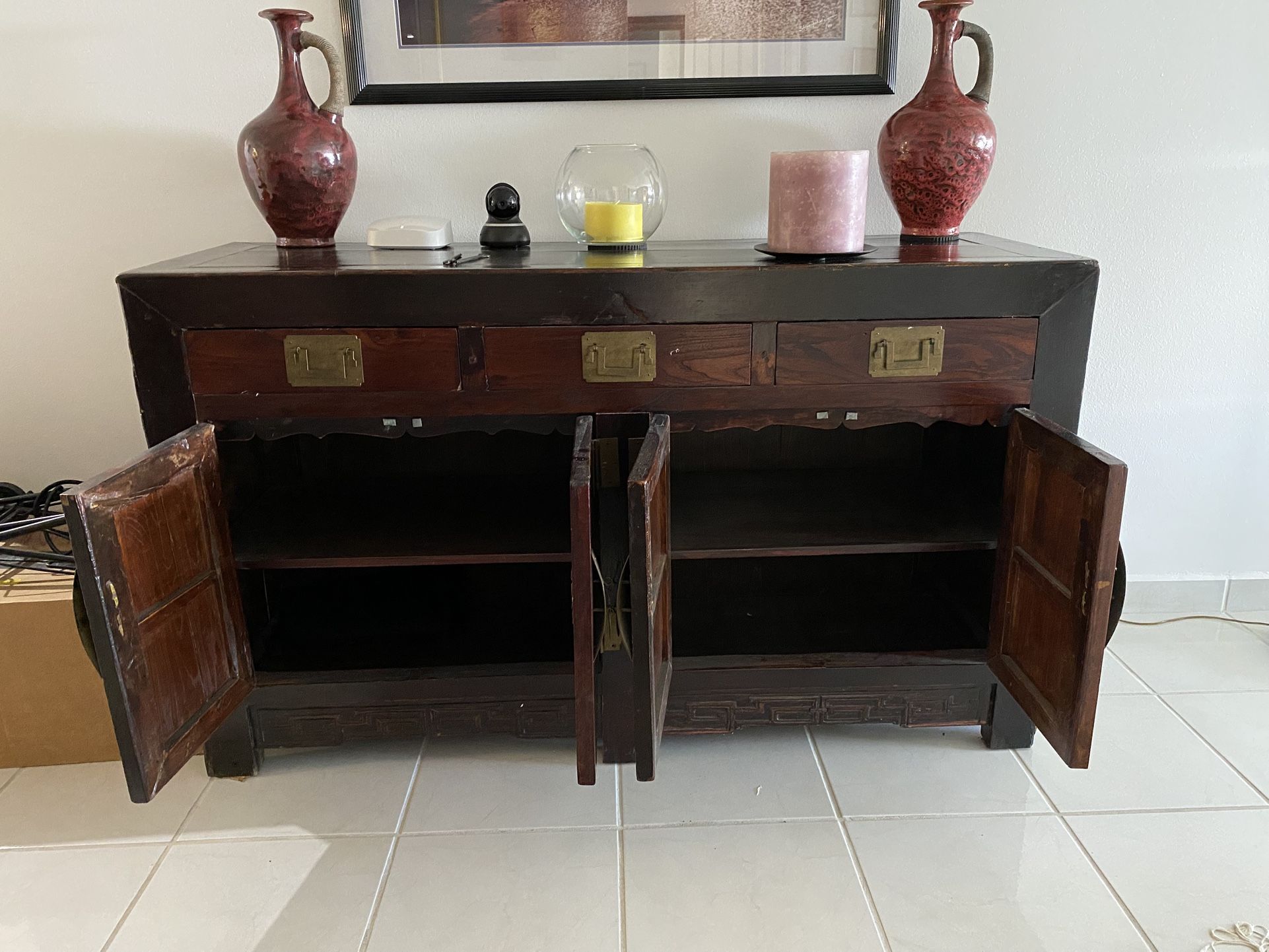 Antique Chinese chest approximately 80 years old in great condition 56 inches wide 19 inches deep 33 inches high