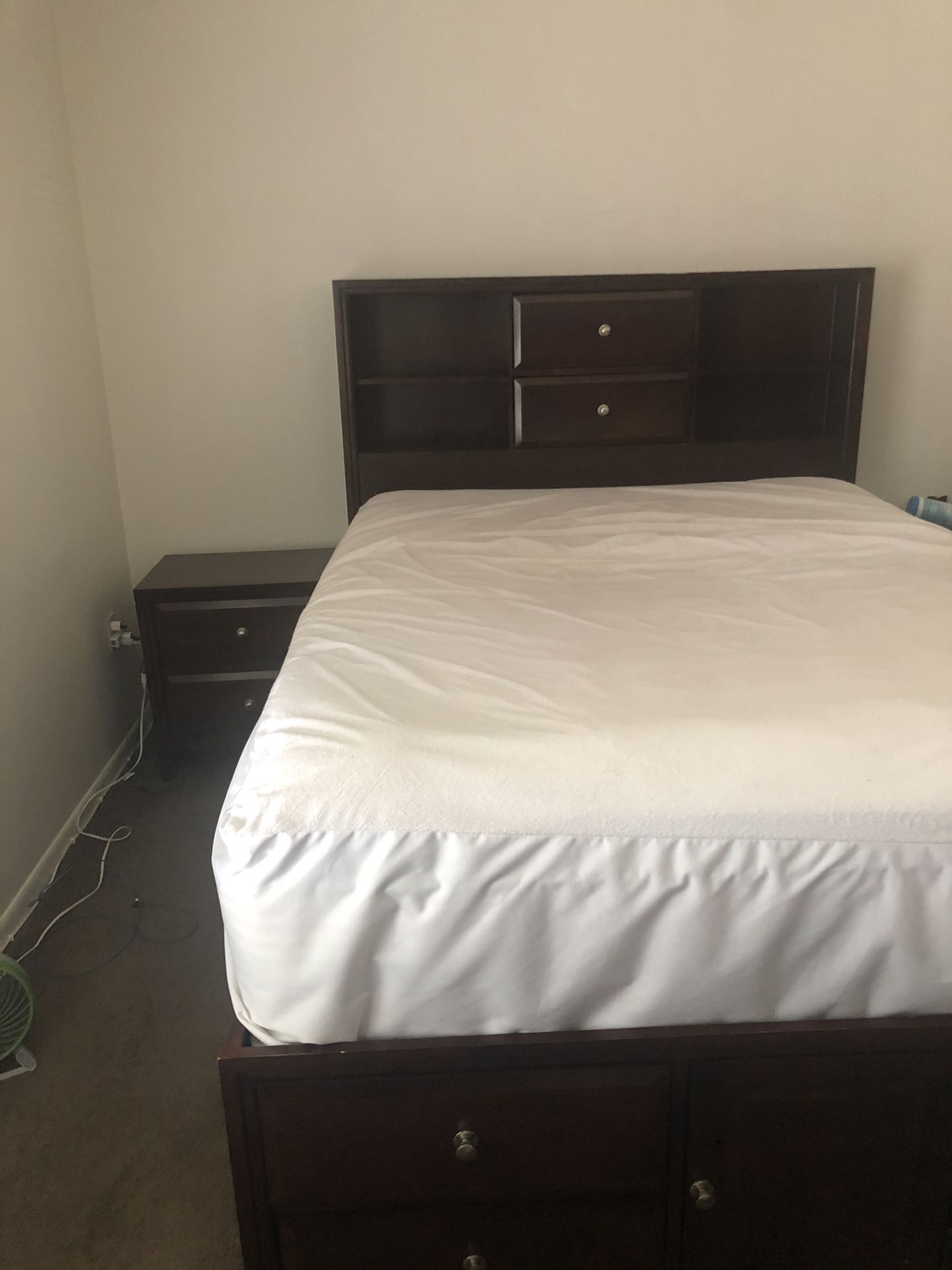 Queen Size Storage Bed Frame & Nightstand For Sale $300 obo