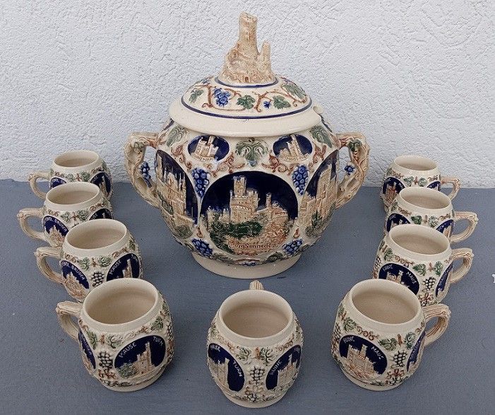 Marzi & Remy 10pc German Castles Tureen/9 Mugs MINT/NEVER USED! Heavy

