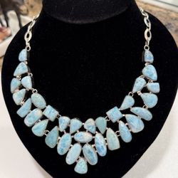 Sterling Silver Caribbean Larimar Necklace 