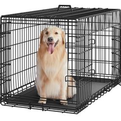 42 inch Dog Crate Double Door Dog Crate w/Divider for Puppy to Adult XL Collapsible Metal Dog Crate with Removable Tray Wire Dog Kennel Pet Crate for 