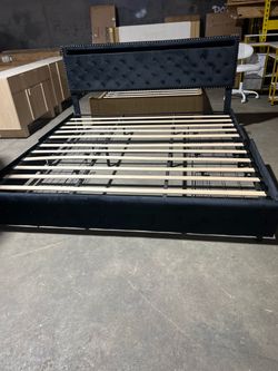 Upholstered Platform Bed with 4 Storage Drawers, Velvet King Size Bed with Storage Shelf Headboard&Charging Station&Led Lights, Black $250 King size $