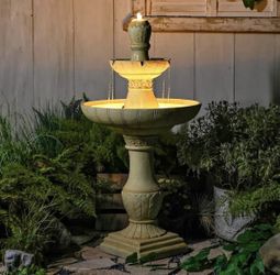 FF4045 45.28H 3-Tier Outdoor Water Fountain with LED Lights Large Italian Resin Garden Fountain for