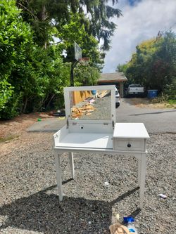 Desk with fold down mirror one drawer
