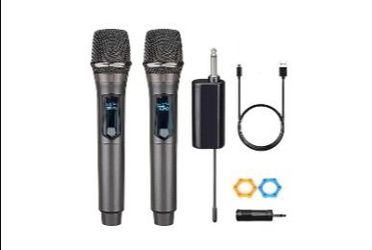Wireless Microphone, Rechargeable Fixed Frequency Wireless Dual Microphone,Handheld Dynamic mic,Karaoke Singing, Weddings DJ,Party, Church, Classroom 