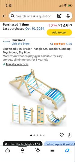 BlueWood 8-in-1 Pikler Triangle Toddler Climbing Set
