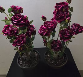 PAIR of 29in Faux Red Peony Rose Trees in Dragon Blood Stone/Epoxy (2 for $85) @ Lasting Creations