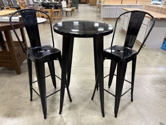 EMMA + OLIVER Contemporary Black Metal Bistro Table with with Café Stools