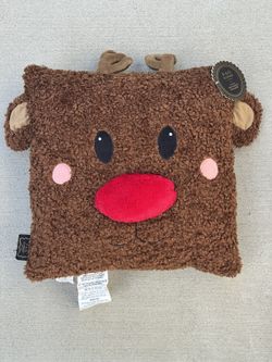 FAO SCHWARZ Brown Christmas Reindeer Face Pillow NEW With Tags 20" x 20"