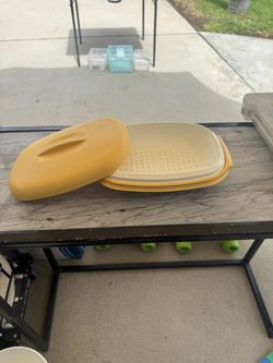 Tupperware Vintage Yellow Covered Steamer Bowl