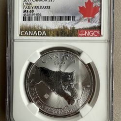 2017 NGC MS69 CANADA LYNX 1oz SILVER COIN 