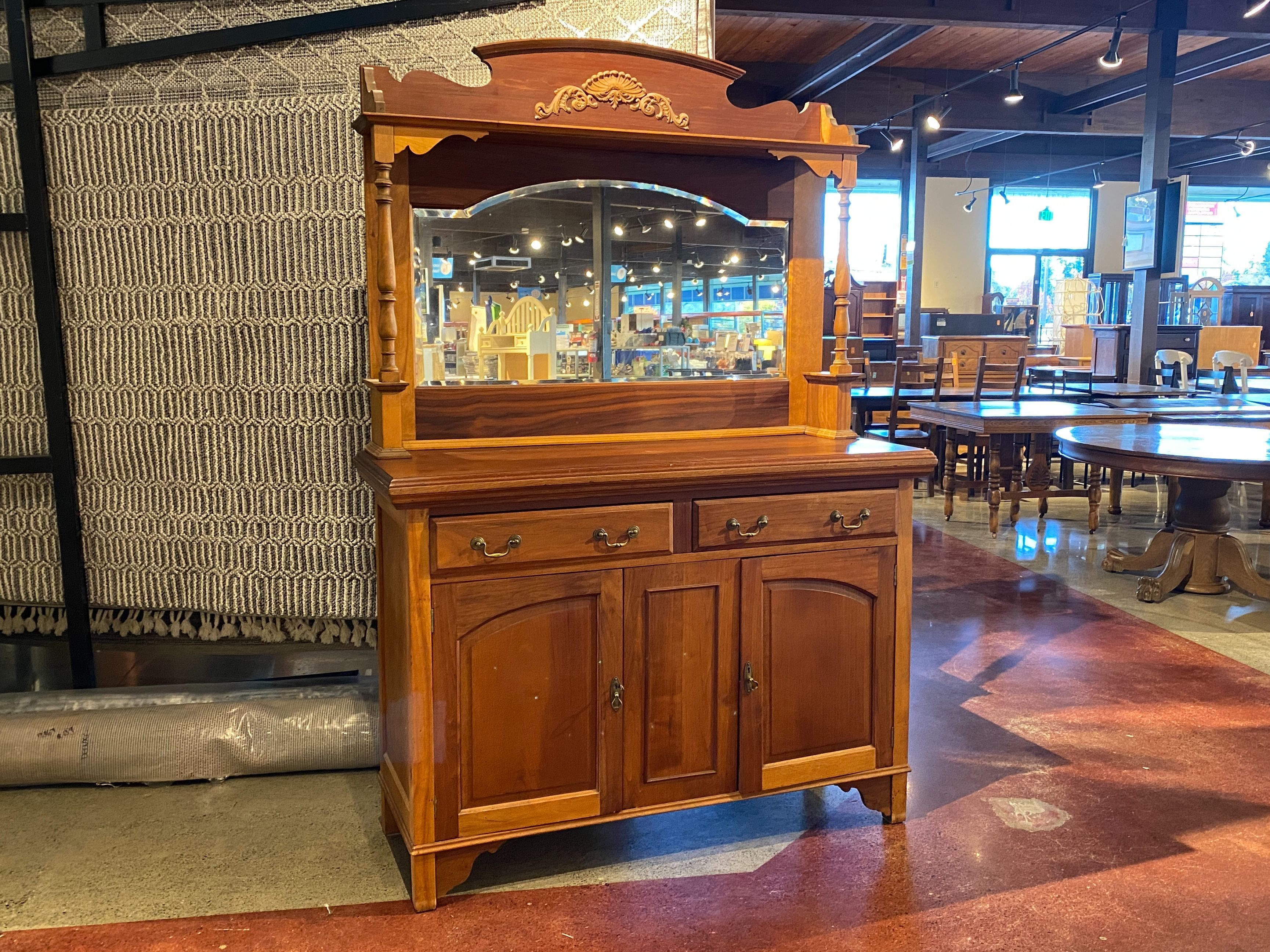 Vintage 2Pc. Mirrored Sideboard w/ Original Locking Hardware & Keyvtg6