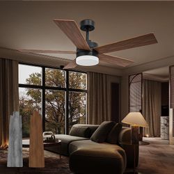 52"" Modern Ceiling Fans with Lights and Remote Control, Dimmable, Noiseless Reversible DC Motor Outdoor Ceiling Fan for Living Room, Bedroom, Farmho