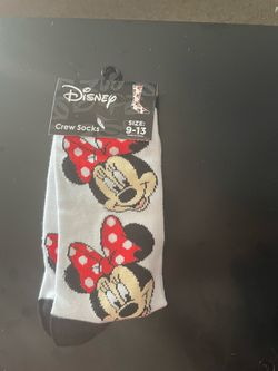Disney Minnie Mouse Crew Socks White Red Black Beige Character Print Size 9-13