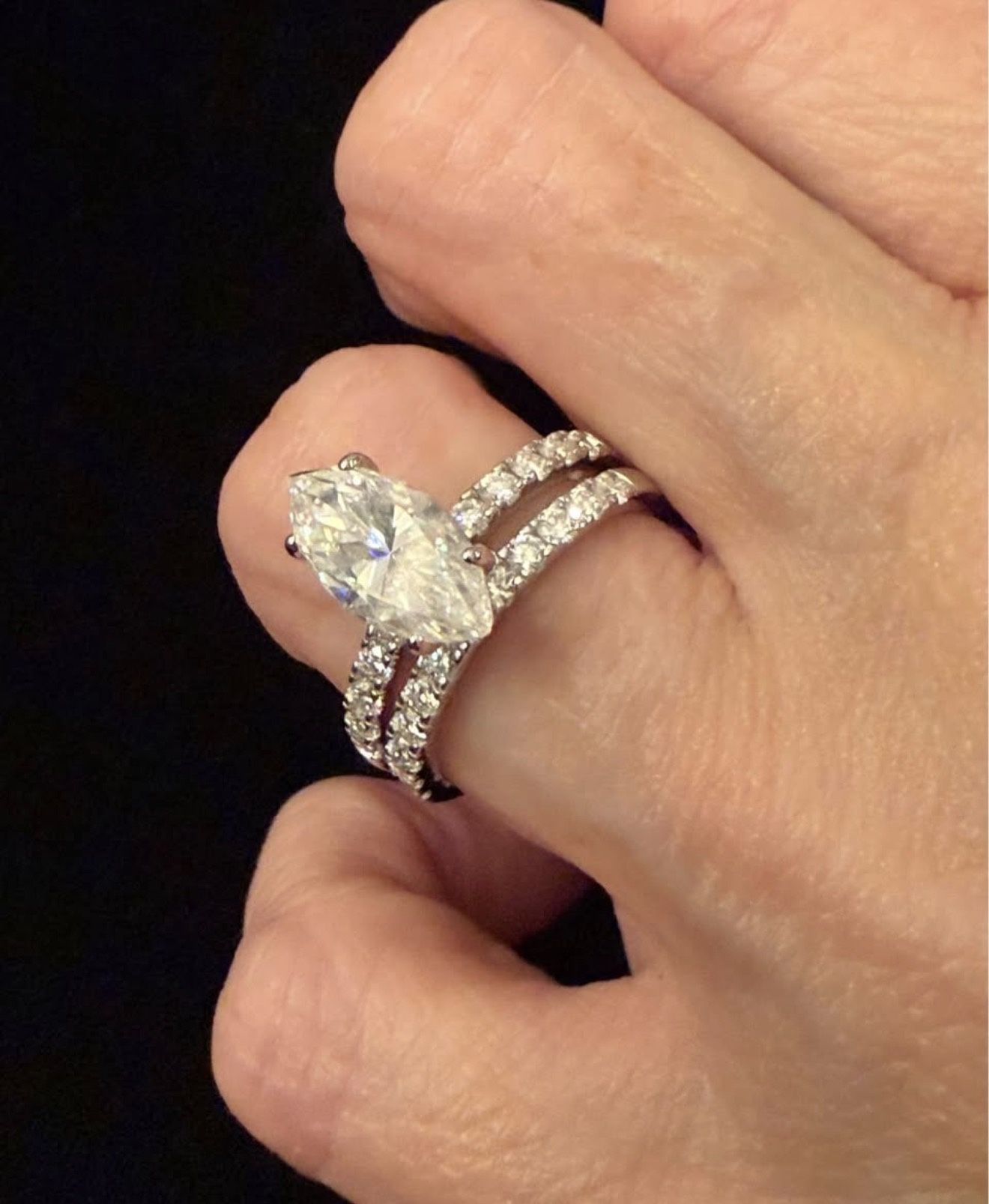 Stunning 3 Ct Marquise Cut Moissanite Wedding Set - Size 7 - Sterling Silver