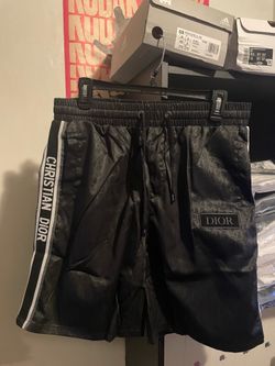 Black Monogram Shorts with Side Stripe Logo