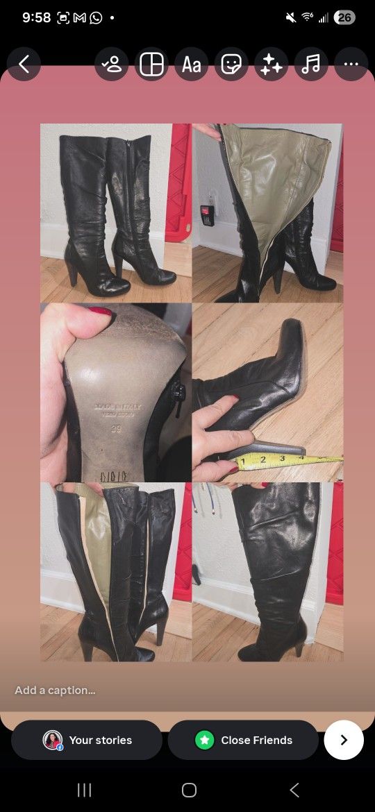 Made in Italy – Black Vero Cuoio Leather High Heel Boots (Size 39 / US 8–8.5)