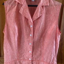 Coldwater Creek Orange Coral 100% Linen Tunic Crop Summer Top Large