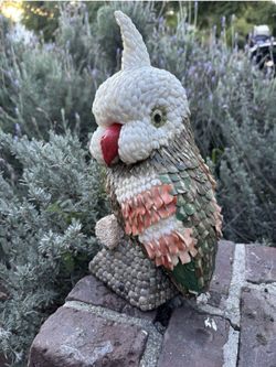 Vintage Cockatoo Statue Sculpture Shell Encrusted Figurine Hand Made